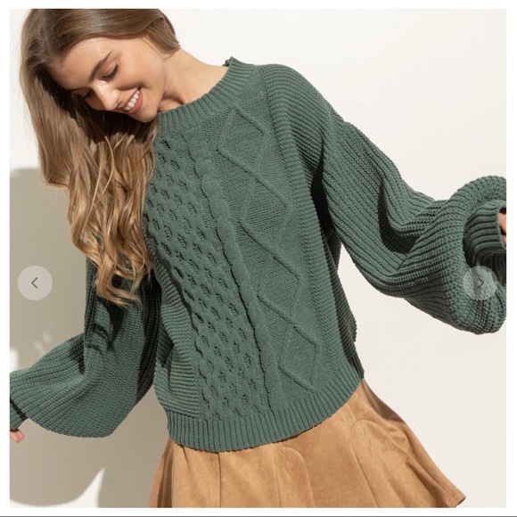 28 Boho Must Have Puff Long Sleeve Cable Sweater Top - Picture 3 of 5